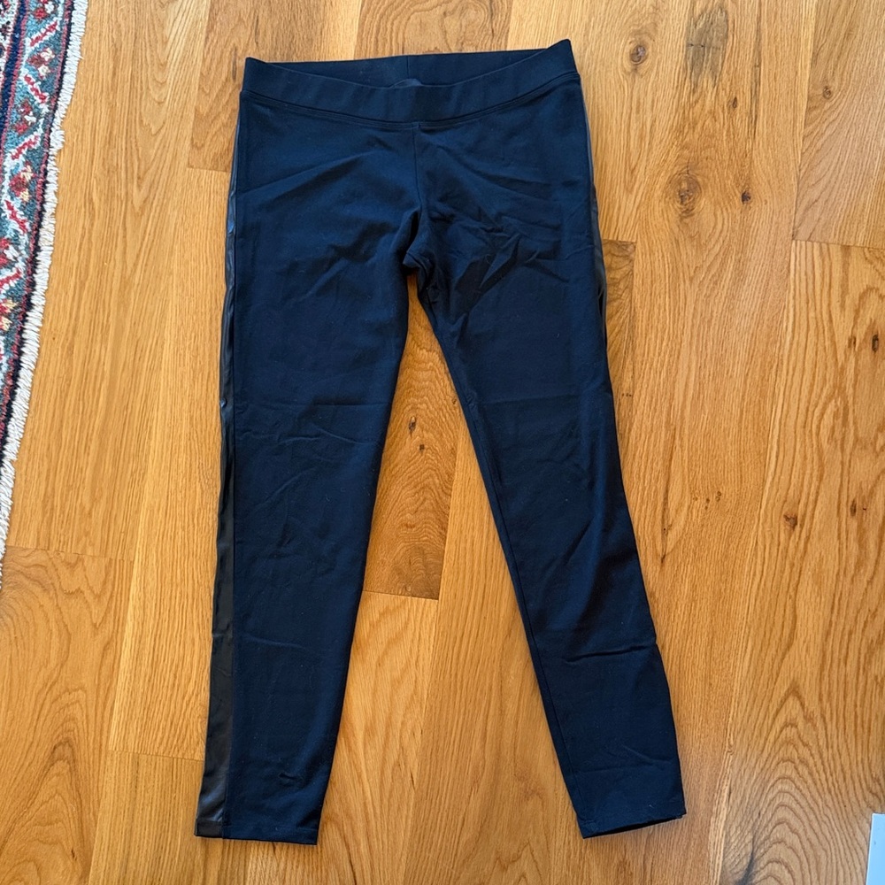 Black Maternity Leggings with Leather Detailing